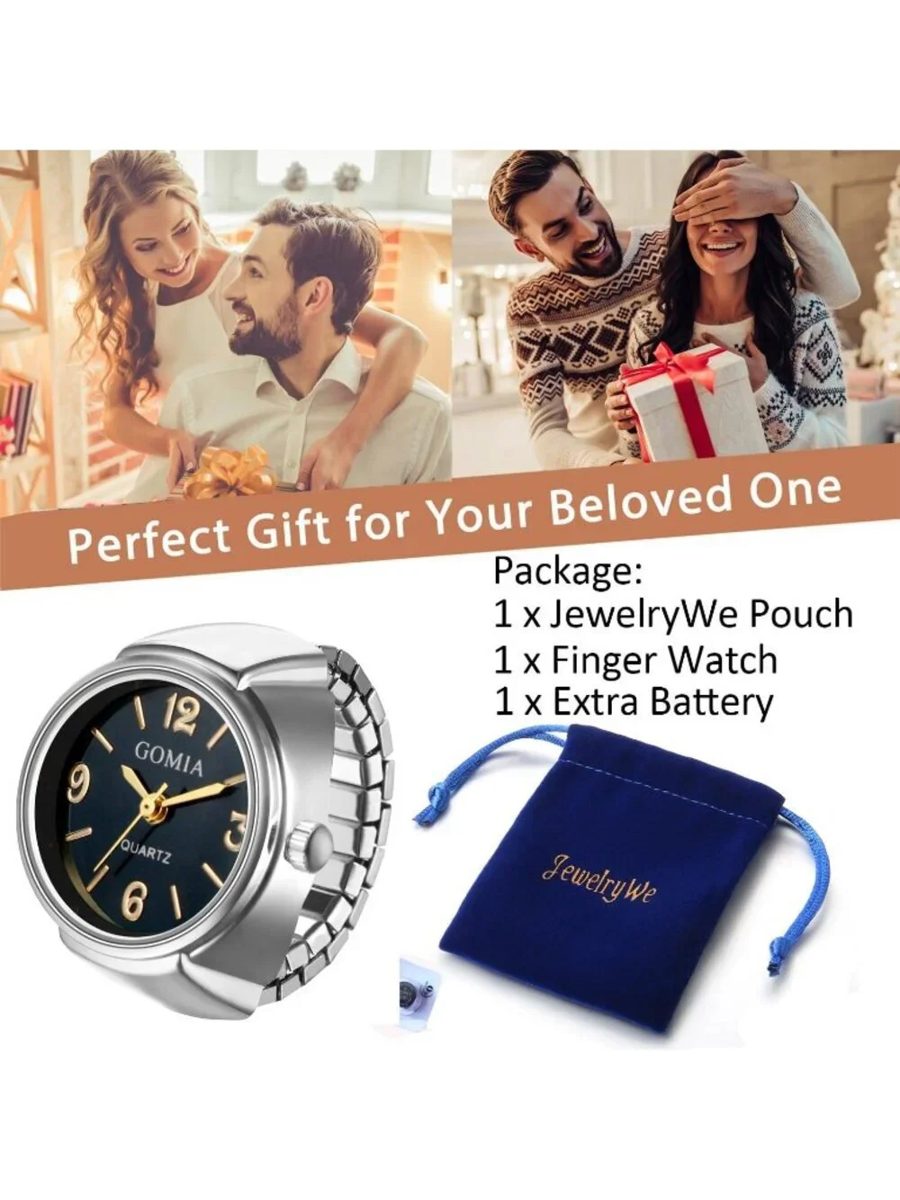 Unisex Silver Analog Quartz Stretchy Elastic Band Analogue Finger Ring Watch